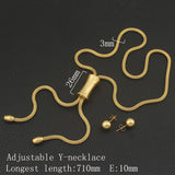 Adjustable Y-necklace Stainless Steel Gold Color Necklace Earrings Sets SEDZAYBG
