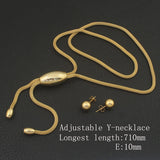 Adjustable Y-necklace Stainless Steel Gold Color Necklace Earrings Sets SEDZAYBG