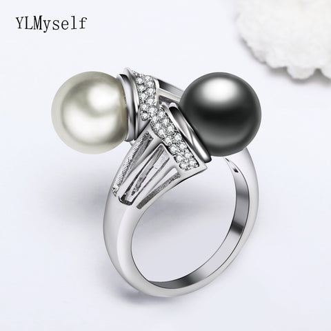 white and grey pearl crystal ring