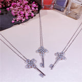 925 pure silver four-leaf flower clavicle flower key necklace