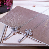 925 pure silver four-leaf flower clavicle flower key necklace