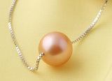 ROUND AAA 12MM SOUTH SEA GENUINE PINK PEARL NECKLACE SILVER PENDANT