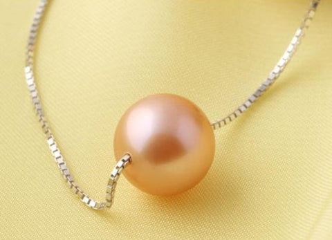 ROUND AAA 12MM SOUTH SEA GENUINE PINK PEARL NECKLACE SILVER PENDANT