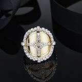 925 Sterling Silver Crystal Star SOLEIL Retro Gold Shield Micro Ring