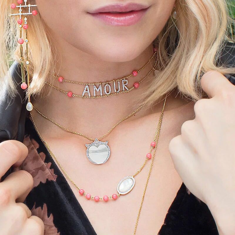 Real Sterling Silver Initial Letter Amour Red Choker Zircon pendant Necklace