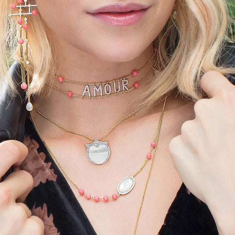 Real Sterling Silver Initial Letter Amour Red Choker Zircon pendant Necklace