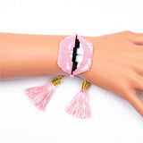 Red Lips Pulseras Kiss Bracelet MIYUKI Delica Bileklik Tassel Bracelet