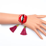 Red Lips Pulseras Kiss Bracelet MIYUKI Delica Bileklik Tassel Bracelet