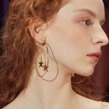 Rhinestone star chain Geometric five-pointed star Line Earrings Gold color Circle Earrings