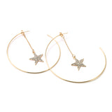 Rhinestone star chain Geometric five-pointed star Line Earrings Gold color Circle Earrings