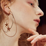 Rhinestone star chain Geometric five-pointed star Line Earrings Gold color Circle Earrings