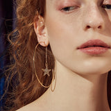 Rhinestone star chain Geometric five-pointed star Line Earrings Gold color Circle Earrings