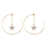 Rhinestone star chain Geometric five-pointed star Line Earrings Gold color Circle Earrings