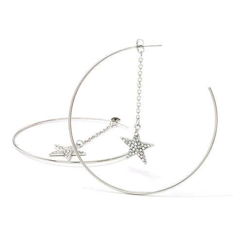 Rhinestone star chain Geometric five-pointed star Line Earrings Gold color Circle Earrings