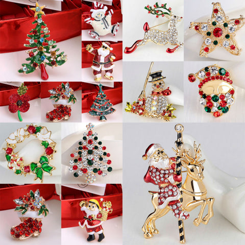 Rinhoo 2018 Xmas Enamel Snowman Stockings Santa Tree Brooch Pin