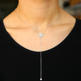 Romantic pure 925 silver Chain CZ Circle Lariat Pendant Necklaces