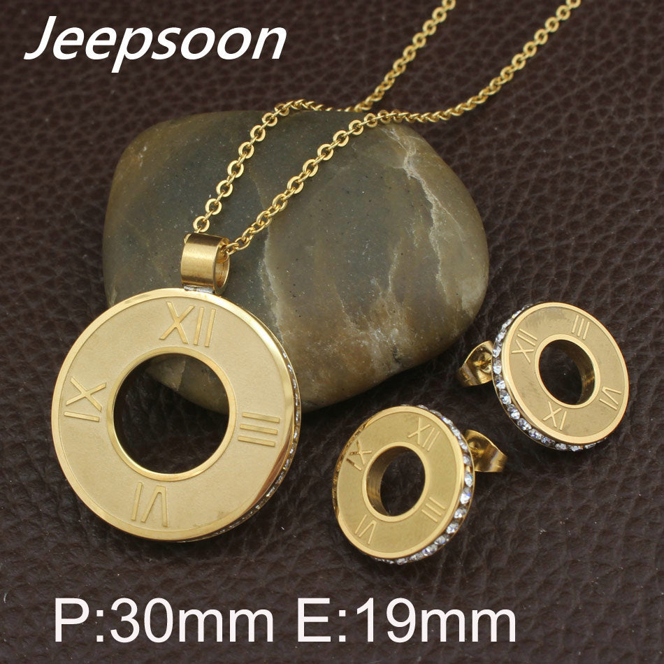 Stainless Steel Jewelry Gold Color pendant and earring sets SBJFLRCE