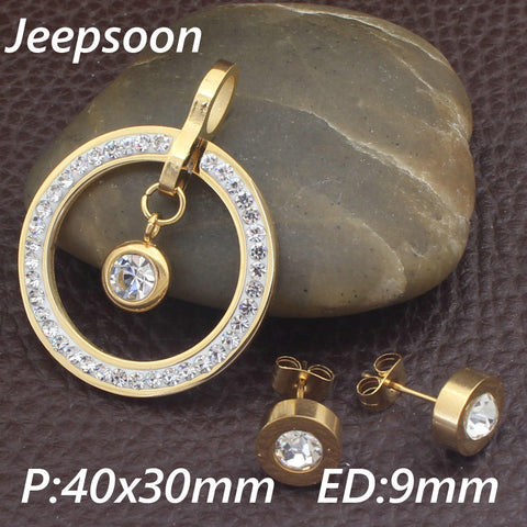 Round Stainless Steel Jewelry Gold Color pendant and earring sets SGGIBVBJ