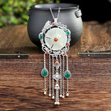 S925 pure silver inlay hetian China southern nib plum tassel upscale necklace pendant