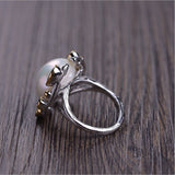 S925 ladies zircon pearl silver ring