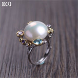 S925 ladies zircon pearl silver ring