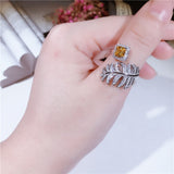 S925 sterling silver yellow crystal single feather Individual bling ring