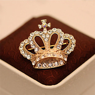 SHUANGR Luxury Clear Austrian Crystal Crown Brooches