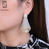 SISCATHY Geometric Cubic Zirconia Earrings African Dubai Pendant Dangle Earrings