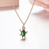SLJELY 925 Sterling Silver Cubic Zirconia Cute Sea Turtle Pendant Necklace