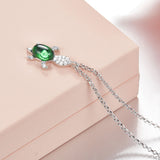 SLJELY 925 Sterling Silver Cubic Zirconia Cute Sea Turtle Pendant Necklace