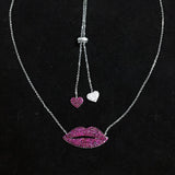 SLJELY 925 Sterling Silver Sexy Red Lip Pendant Necklace