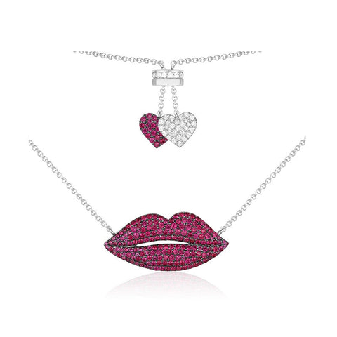 SLJELY 925 Sterling Silver Sexy Red Lip Pendant Necklace