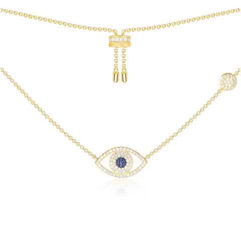 925 Sterling Silver Yellow Gold Color Lucky Eye Pendant Necklace