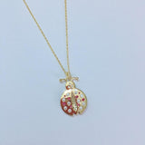 SLJELY 925 Sterling Silver Yellow Gold Color Red Ladybug Pendant Necklace