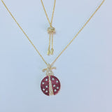 SLJELY 925 Sterling Silver Yellow Gold Color Red Ladybug Pendant Necklace