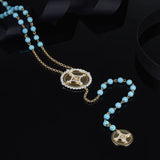 SLJELY 925 Sterling Silver Yellow Gold Color Round Turchese Zircon SOLSEIL Necklace