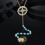 SLJELY 925 Sterling Silver Yellow Gold Color Round Turchese Zircon SOLSEIL Necklace