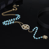 SLJELY 925 Sterling Silver Yellow Gold Color Round Turchese Zircon SOLSEIL Necklace