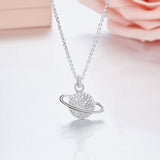 SLJELY 925 Sterling Silver Star Saturn Pendant Necklace