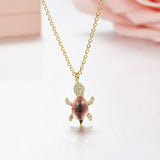 SLJELY Fashion Design Cubic Zircon Pink Sea Turtle Pendant Necklace for Female 925 Sterling Silver Jewelry for Women Accessories