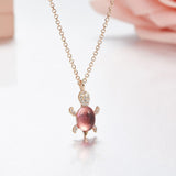 SLJELY Fashion Design Cubic Zircon Pink Sea Turtle Pendant Necklace for Female 925 Sterling Silver Jewelry for Women Accessories