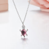 SLJELY Fashion Design Cubic Zircon Pink Sea Turtle Pendant Necklace for Female 925 Sterling Silver Jewelry for Women Accessories