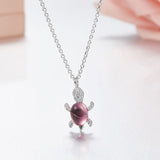 SLJELY Fashion Design Cubic Zircon Pink Sea Turtle Pendant Necklace for Female 925 Sterling Silver Jewelry for Women Accessories