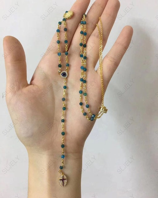 SLJELY 925 Sterling Silver Blue Beads Necklace