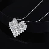 SLJELY 925 Sterling Silver Pixel Love Heart Pendant Necklace