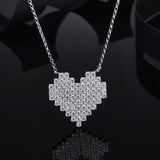 SLJELY 925 Sterling Silver Pixel Love Heart Pendant Necklace