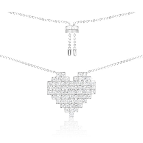 SLJELY 925 Sterling Silver Pixel Love Heart Pendant Necklace