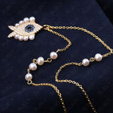 SLJELY Luxury 925 Sterling Silver Yellow Gold Color Lucky Eye Pearl Fish Pendant Necklace