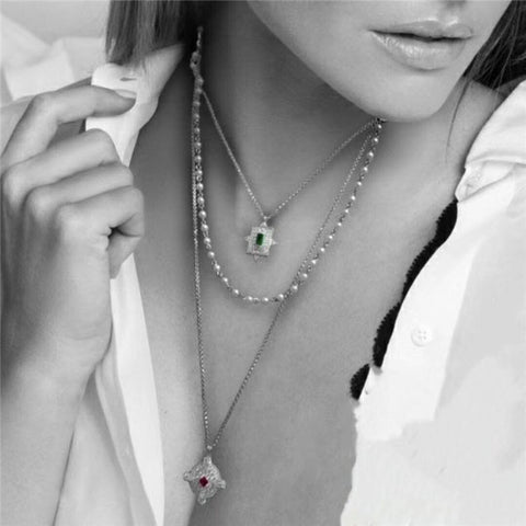 SLJELY Monaco Designer 925 Sterling Silver Jewelry Multilayer Chain Necklace