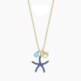 SLJELY Real 925 Sterling Silver Cute Blue Starfish Pendant Necklace